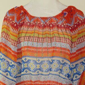 Style & Co Multi-Color Adjustable Sleeve Semi Sheer Embellished Blouse S (C1115)